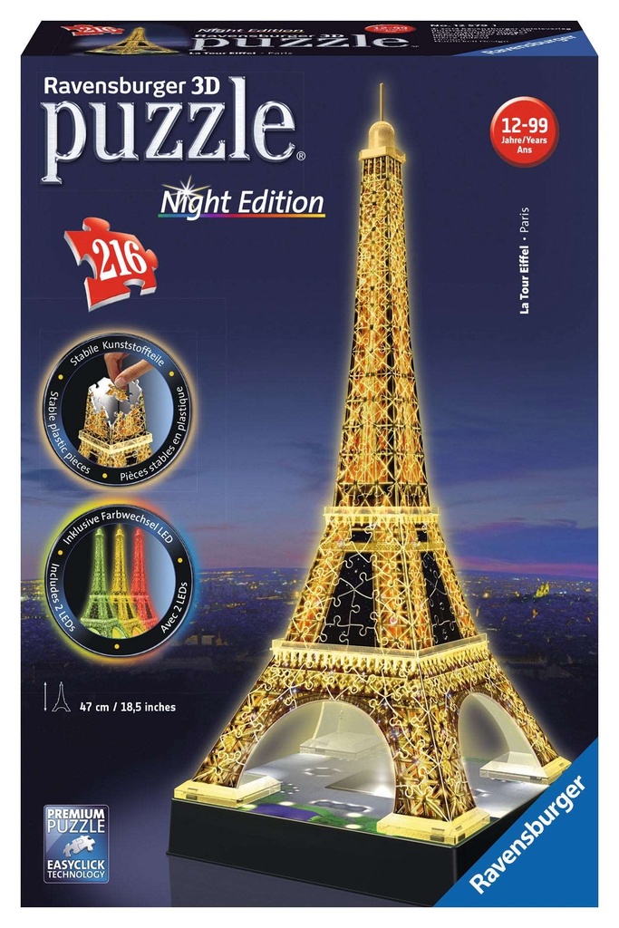 Ravensburger 3D Building Eiffel Tower Light Up 216 Pcs Puzzle