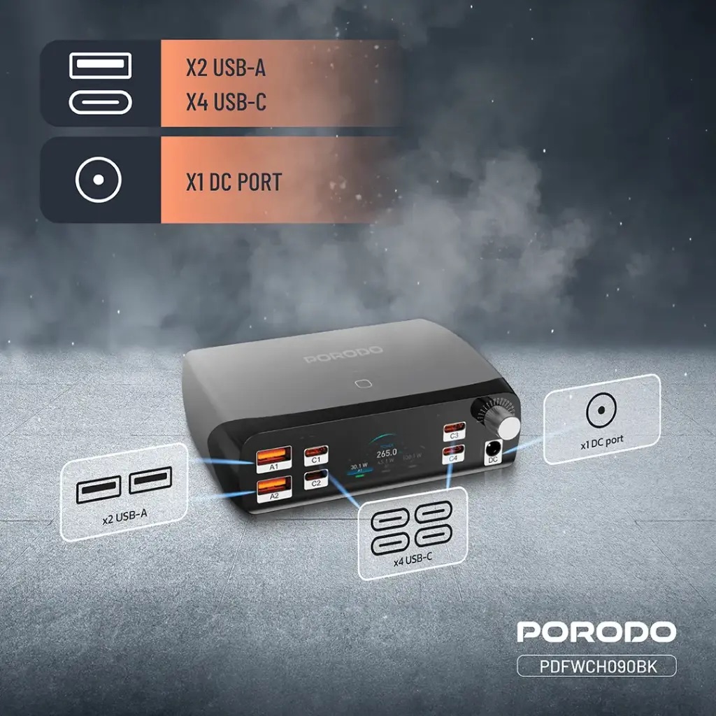 Porodo Powergate Smart Charging Station,Pdfwch090Bk,Black