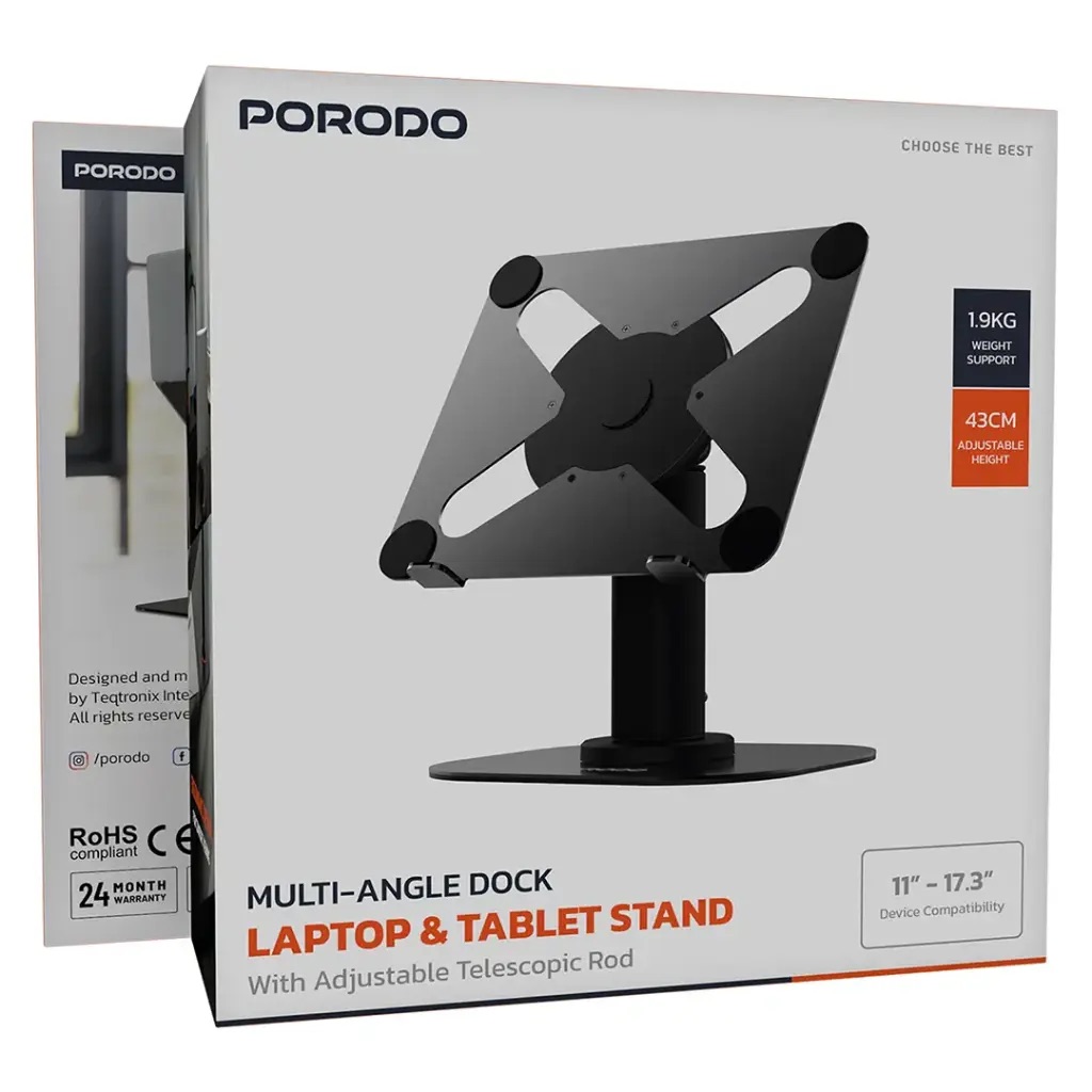 Porodo Multi-Angle Dock Laptop & Tablet Stand,Pdcct25Bk,Black