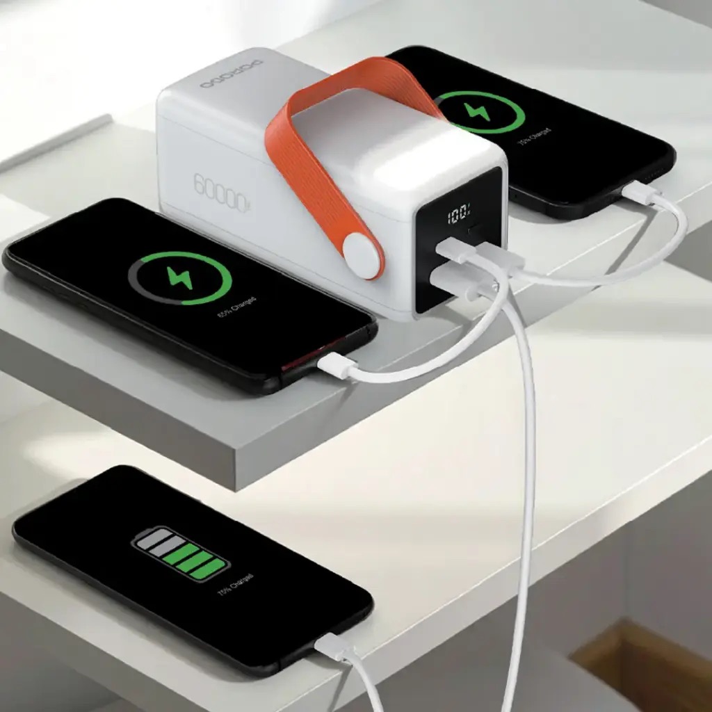 Porodo Portapower 60000Mah Power Bank With Built-In Led Lighting,Pdpbxrt60Wh,White