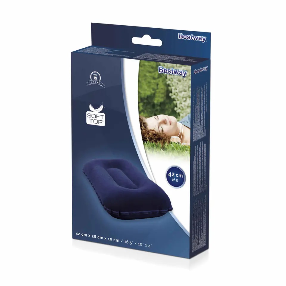 Bestway 16.5" x 10" x 4"/42cm x 26cm x 10cm Flocked Air Camp Pillow