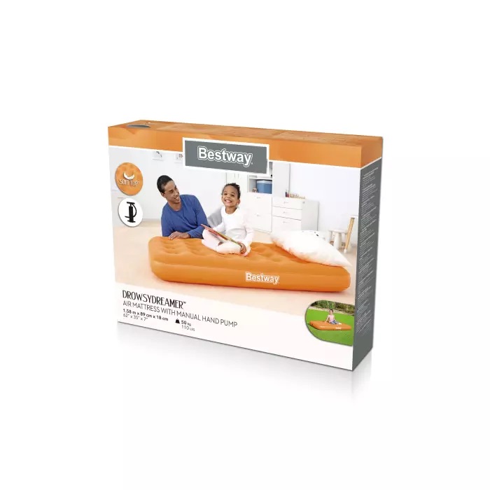 Bestway 62" x 35" x 7"/1.58m x 89cm x 18cm DrowsyDreamer Air Mattress with Manual Hand Pump