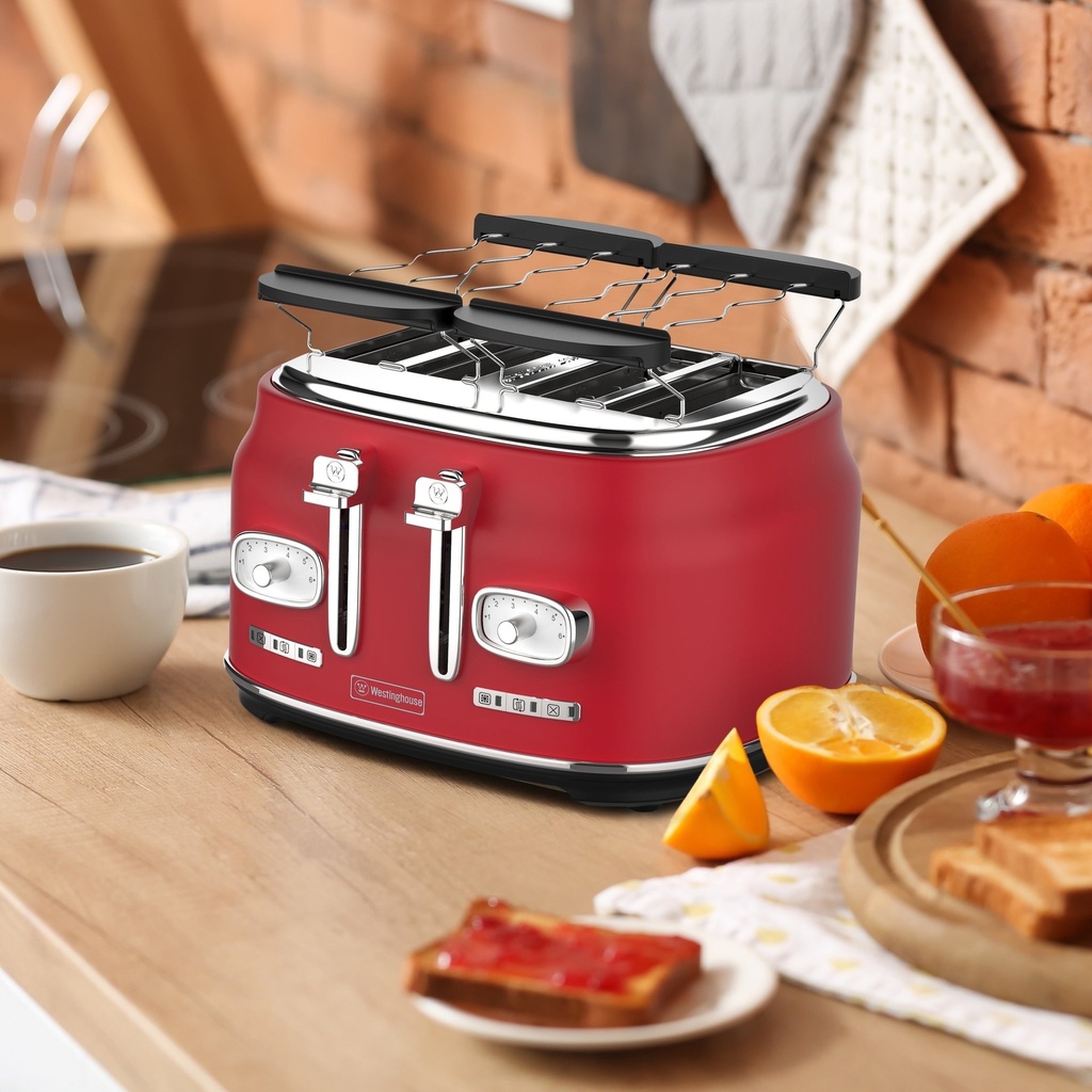 Westinghouse,  4 Slice Toaster, with 2 pcs bun warmer , Red
