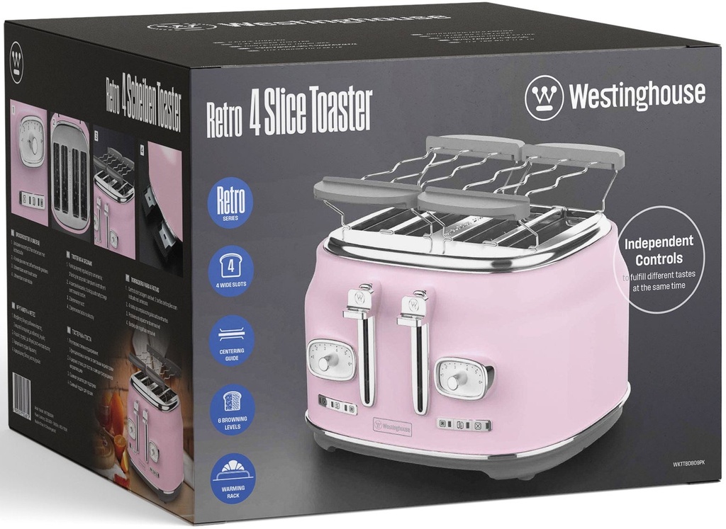 Westinghouse,  4 Slice Toaster, with 2 pcs bun warmer , Pink
