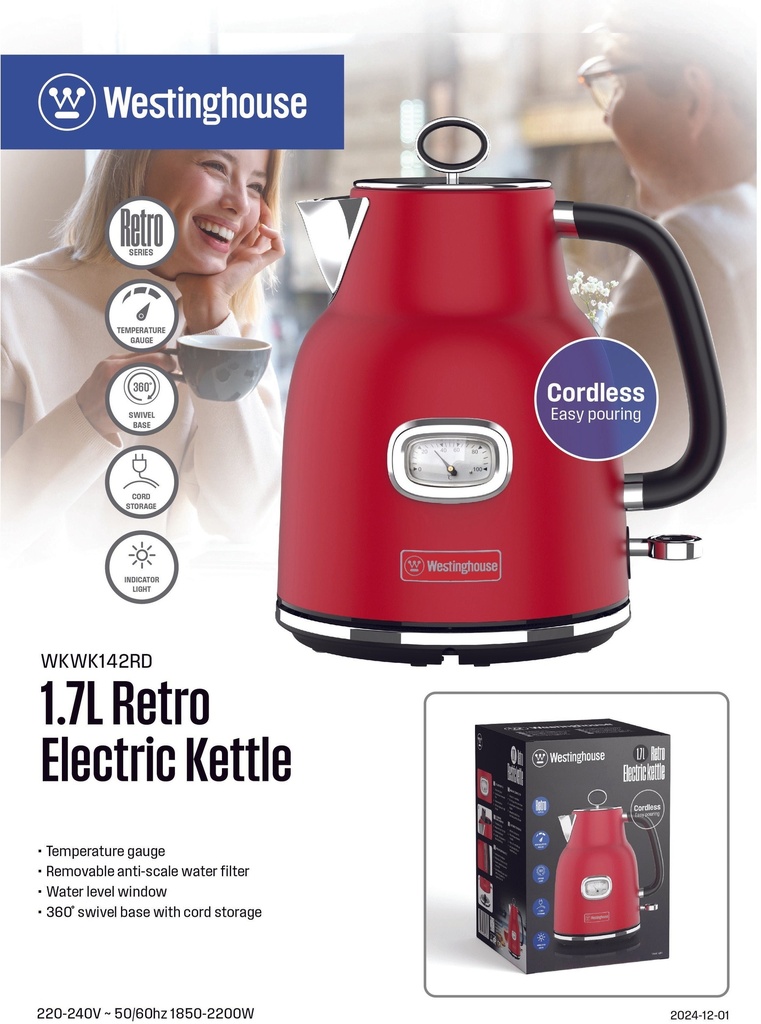 Westinghouse,  Electric Kettle, 1.7 L, Red
