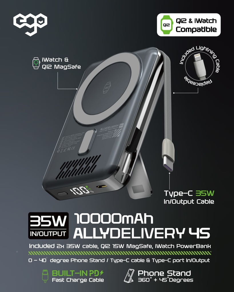 Ego Allydelivery 4S @Magsafe 10000Mah 6In1 Power Bank- Black