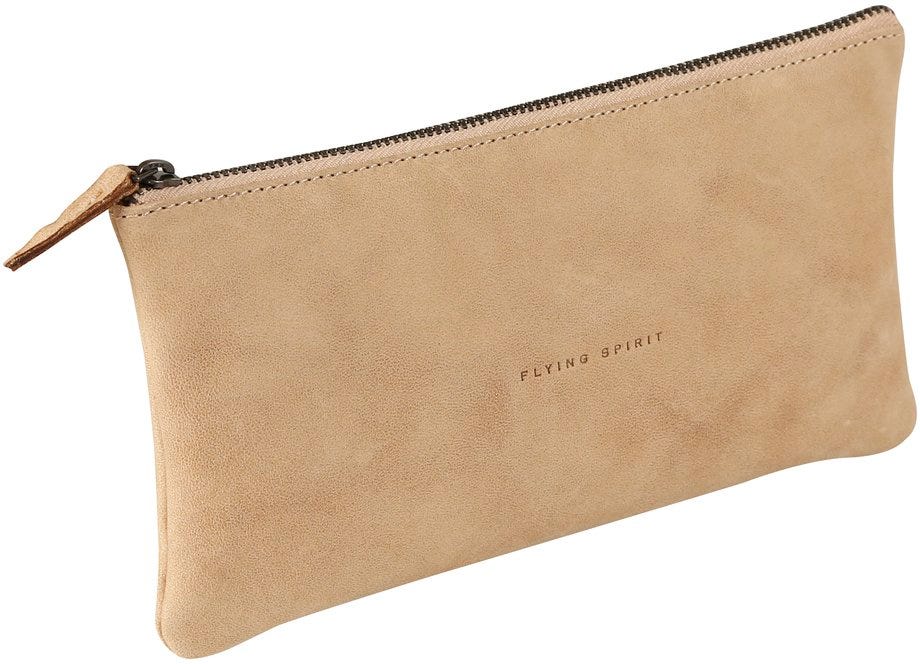 Pencil Case Flat In Leather Beige 22X11Cm, Flying Spirit