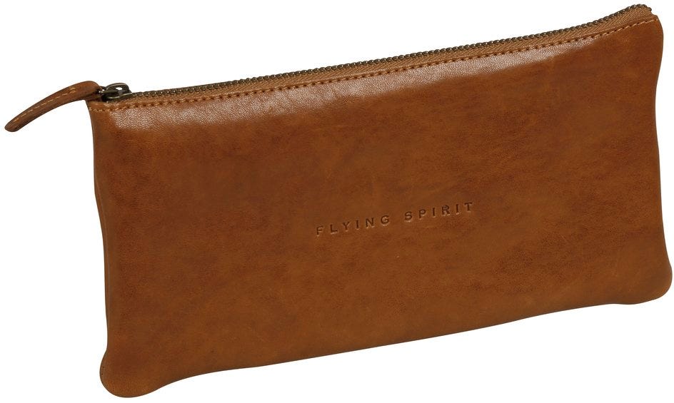 Pencil Case Flat In Leather Cognac 22X11Cm, Flying Spirit