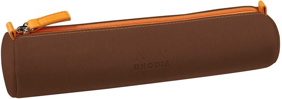 Pencil Case Round Bronze Italian Leatherette 23X5X5Cm