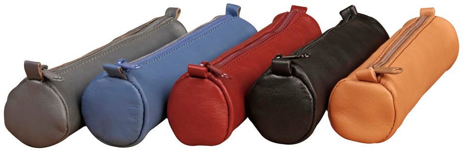 Age Bag, Small Round Pencil Case In Leather 18,5XÃ¸4Cm Assortment