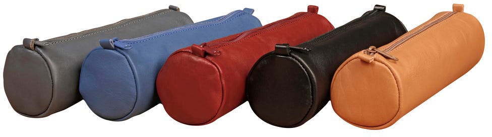Age Bag, Round Pencil Case In Leather 21XÃ¸6Cm Assortment