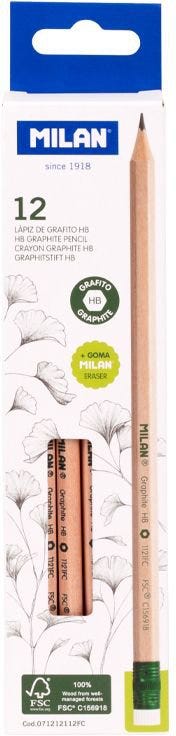 Box 12 hexagonal HB graphite pencils with eraser, FSCÂ®-certified wood