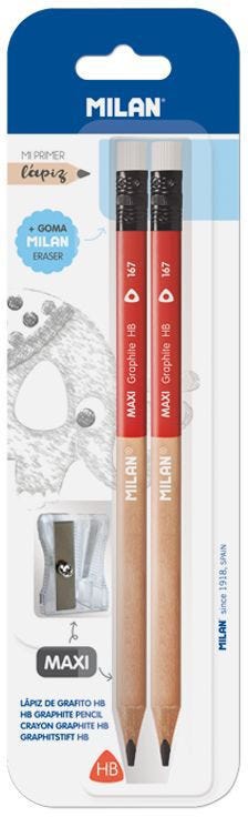 Lead Pencil Maxi Hb Graphite Pencils + 1 Maxi Pencil Sharpener, Blister Pack