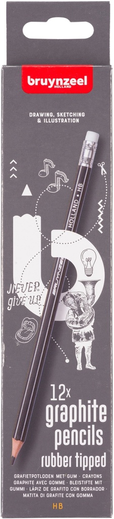 Bruynzeel Graphite pencil set | 12 HB graphite pencils with eraser tips