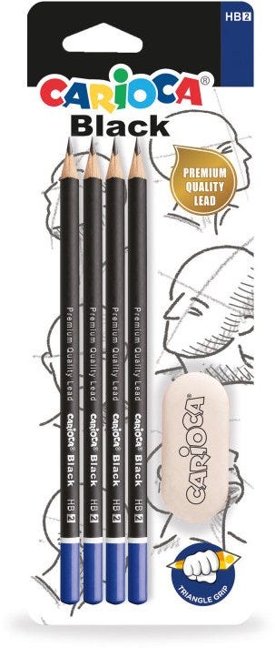 CARIOCA Black Lead Pencil HB bl. 4pcs + Eraser