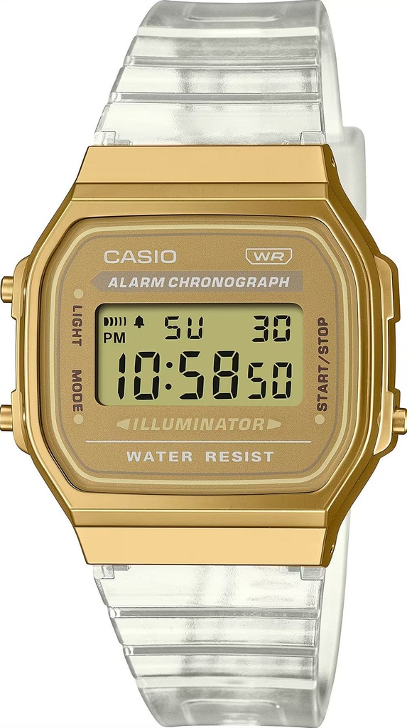 Watch Digital Type - Resin Band - Transparent Gold - WR 50M A168XESG-9ADF