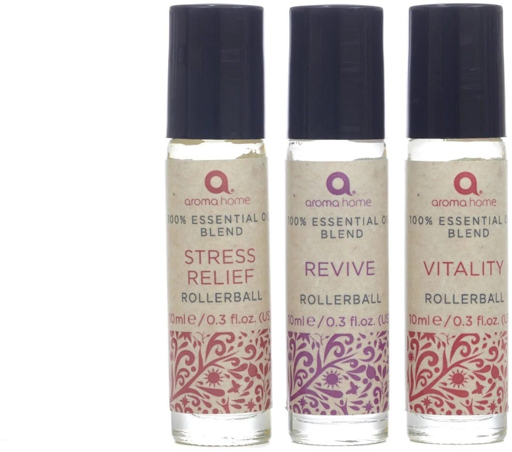 Mood Boster - 3 X 10ml 100% Essential Oil Blends Rollerball (Vitality, Revive, Stress Relief)