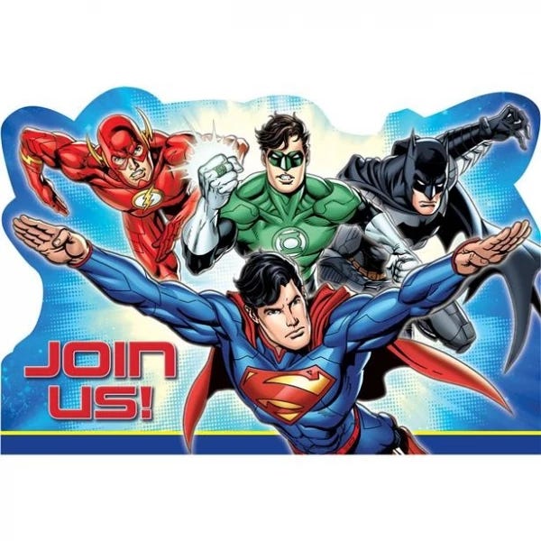 Justice League Postcard Invitations 8Pcs