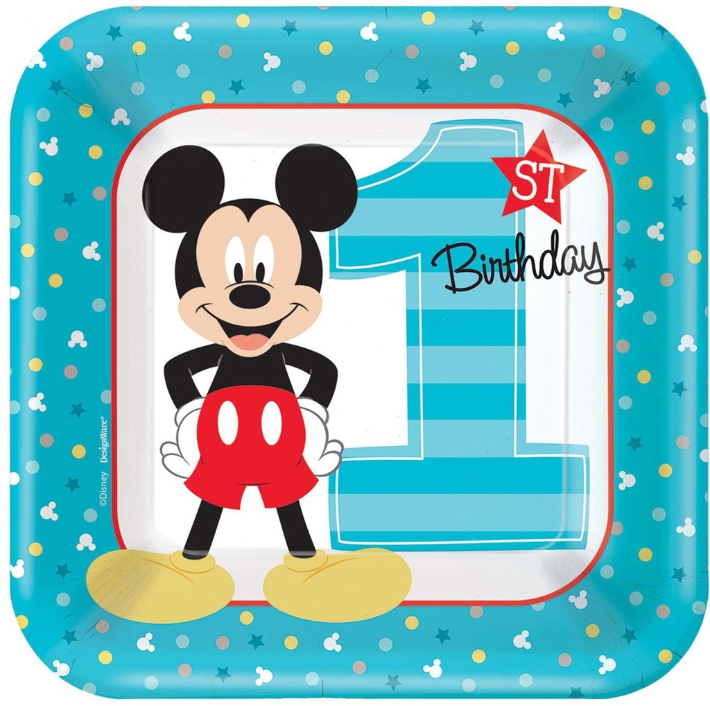 Mickeys Fun To Be One Square Plates 7In
