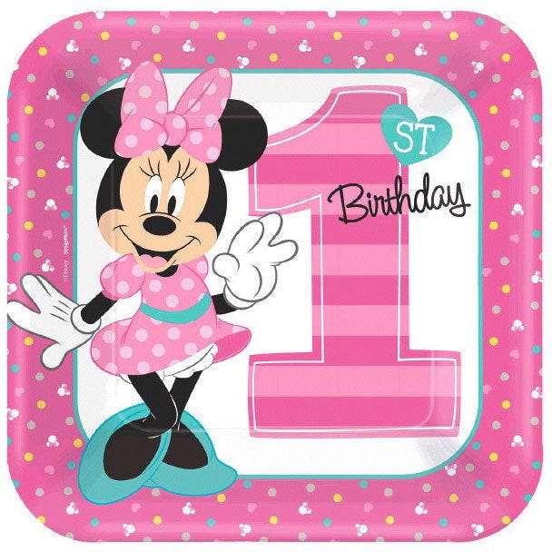 Minnie Fun To Be One Square Paper Plates, 9In, 8Pcs