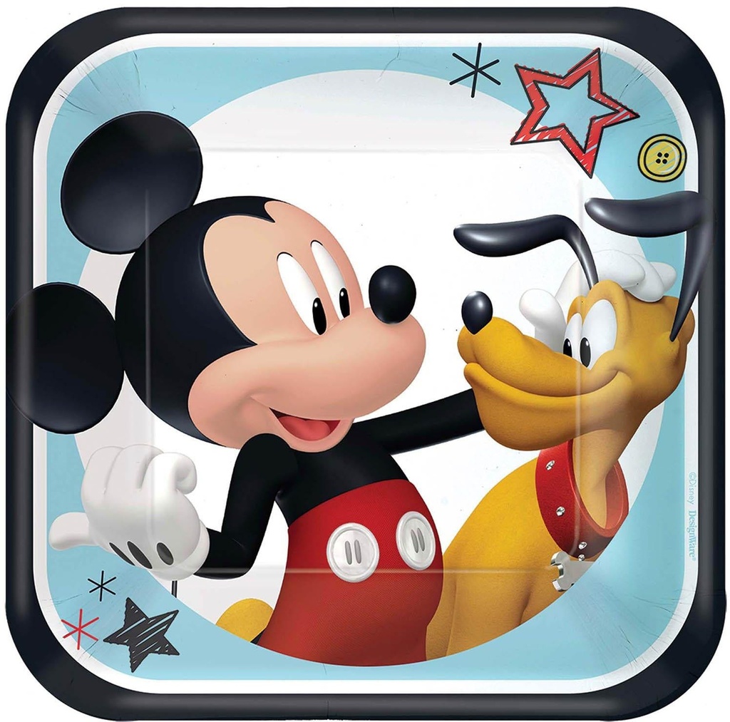 Mickey On The Go Square Paper Plates, 7In, 8Pcs