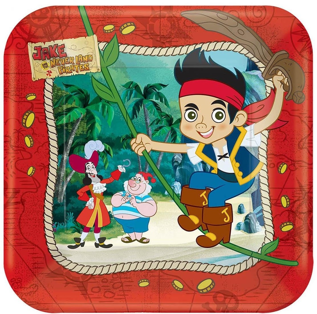 Jake And The Neverland Square Plates 7In, 8Pcs
