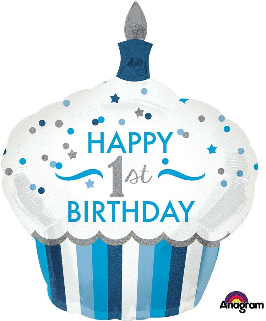 P40 1St Birthday Cupcake Boy Supershape Holo Balloon