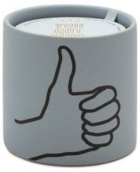 Impressions Ceramic Candle 5.75 oz./163g - Blue - Thumbs Up - Mint Leaf & Cardamom