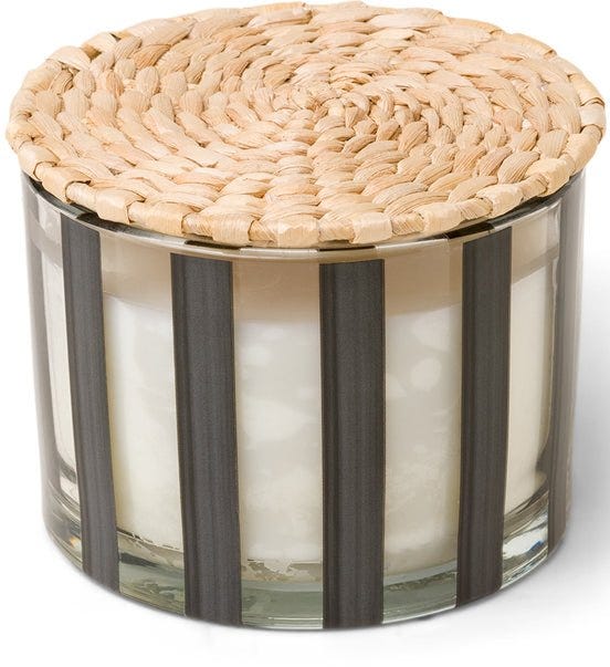 Al Fresco Striped Glass Candle 12 oz./340g - Black - Palo Santo & Sage
