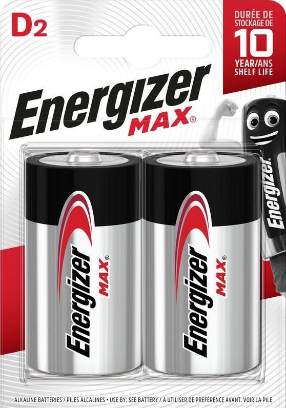Energizer E95BP2 D Alkaline Battery Pack Of 2