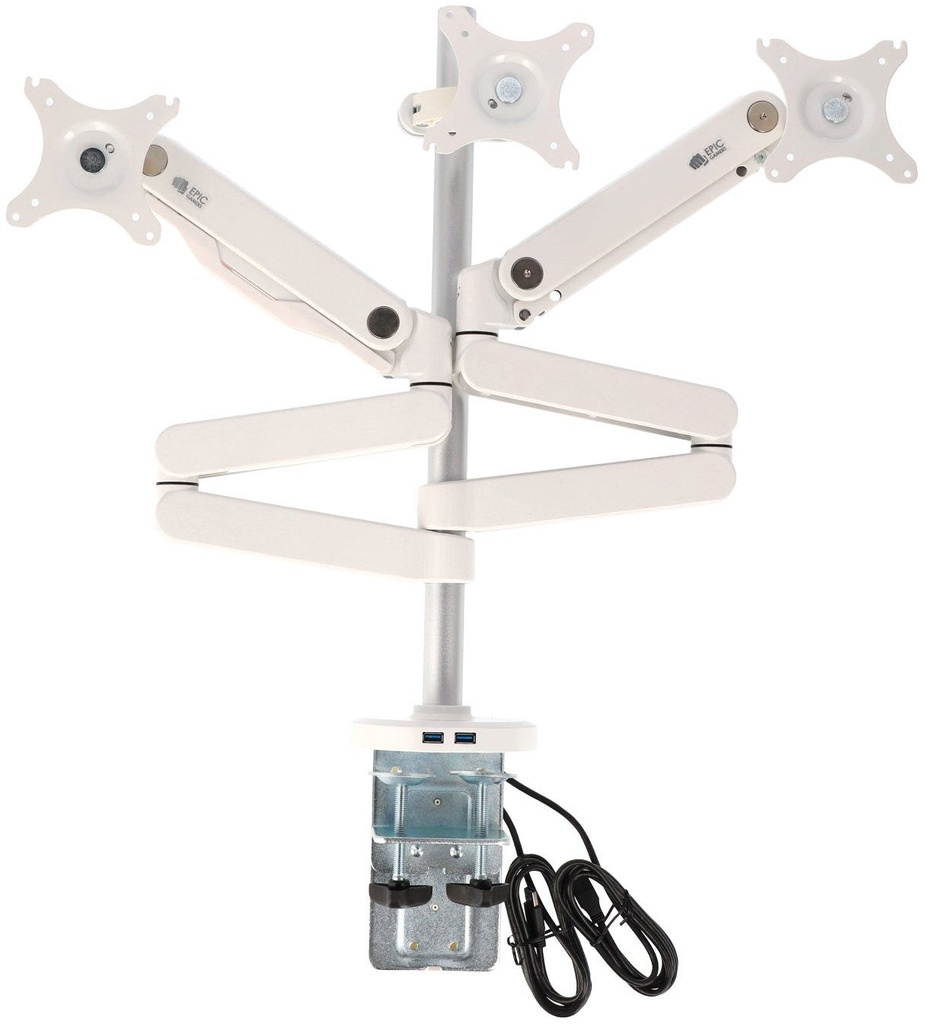 Epic Gamers Triple Monitor Arm w/ Dual USB Ports - White - حامل شاشة