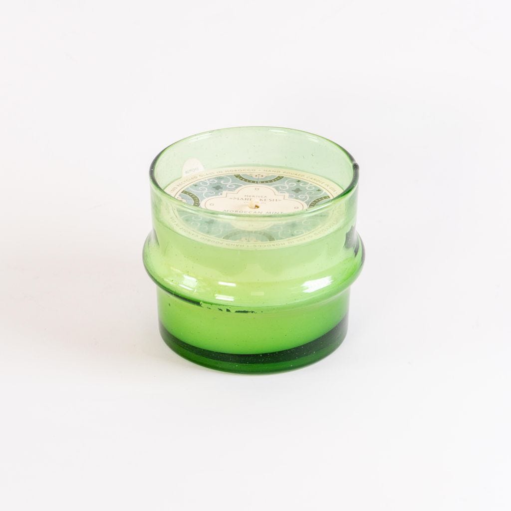 13 Oz Large Green Glass Candle - Moroccan Mint