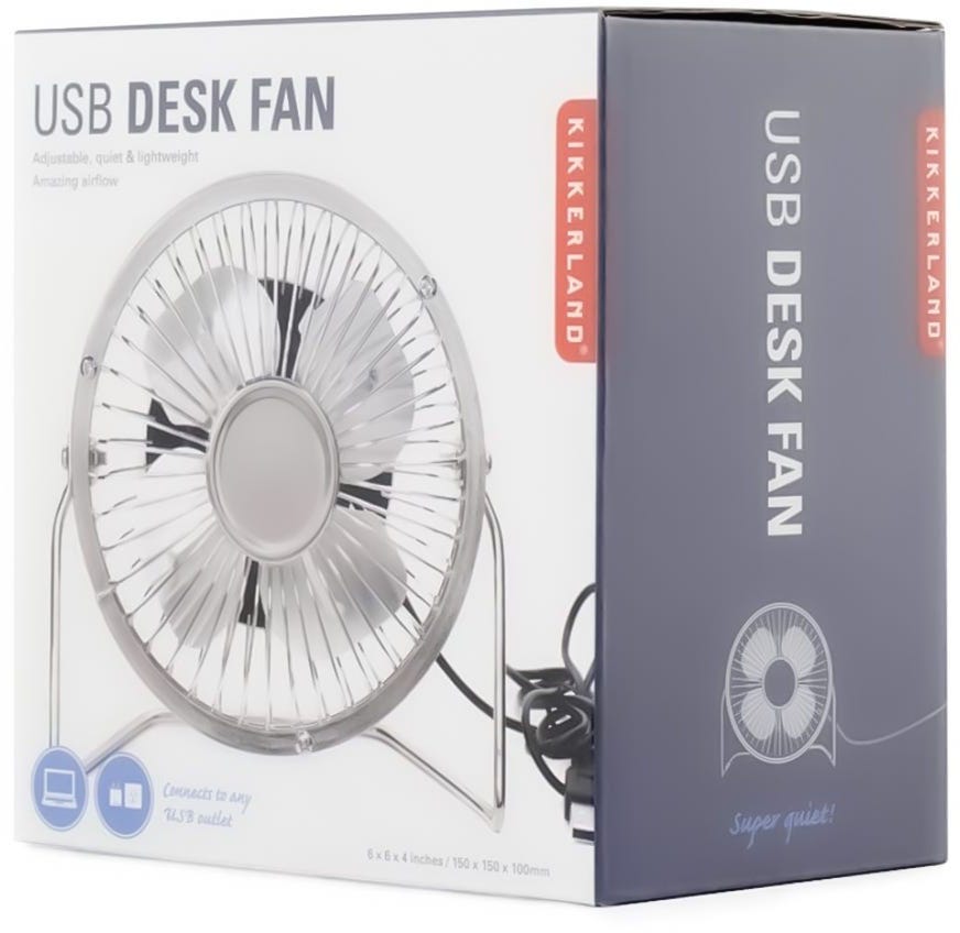 USB Metal Desk Fan - Silver