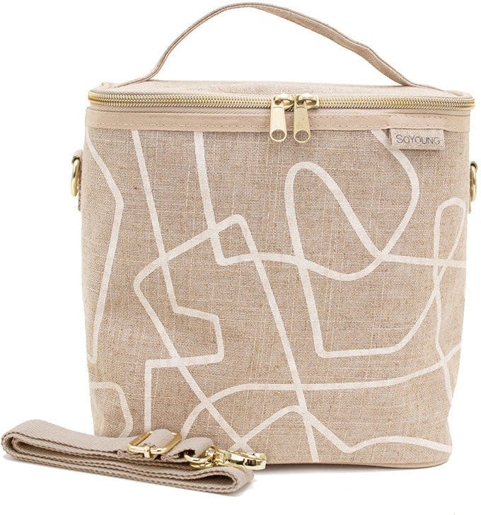 White Abstract Lines Petite Lunch Poche