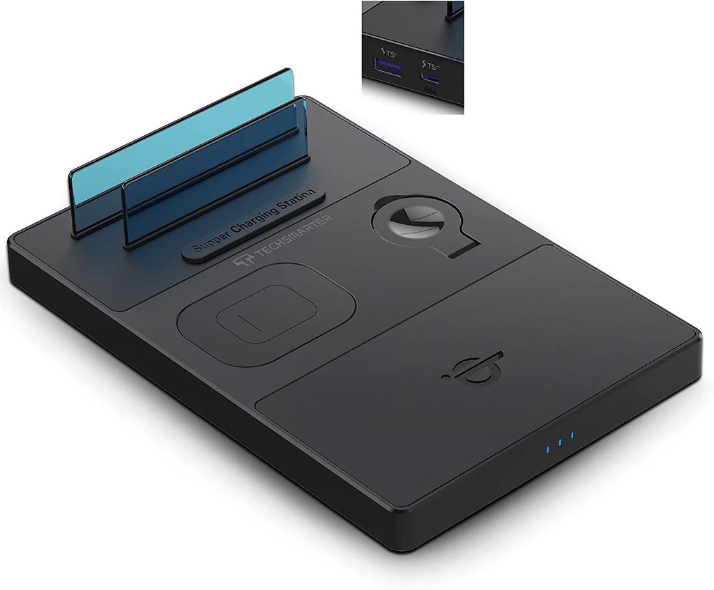 TSWireless 5-in-1 Wireless Charging Station with 60W (25W PPS) USB-C Port for phone laptop Black