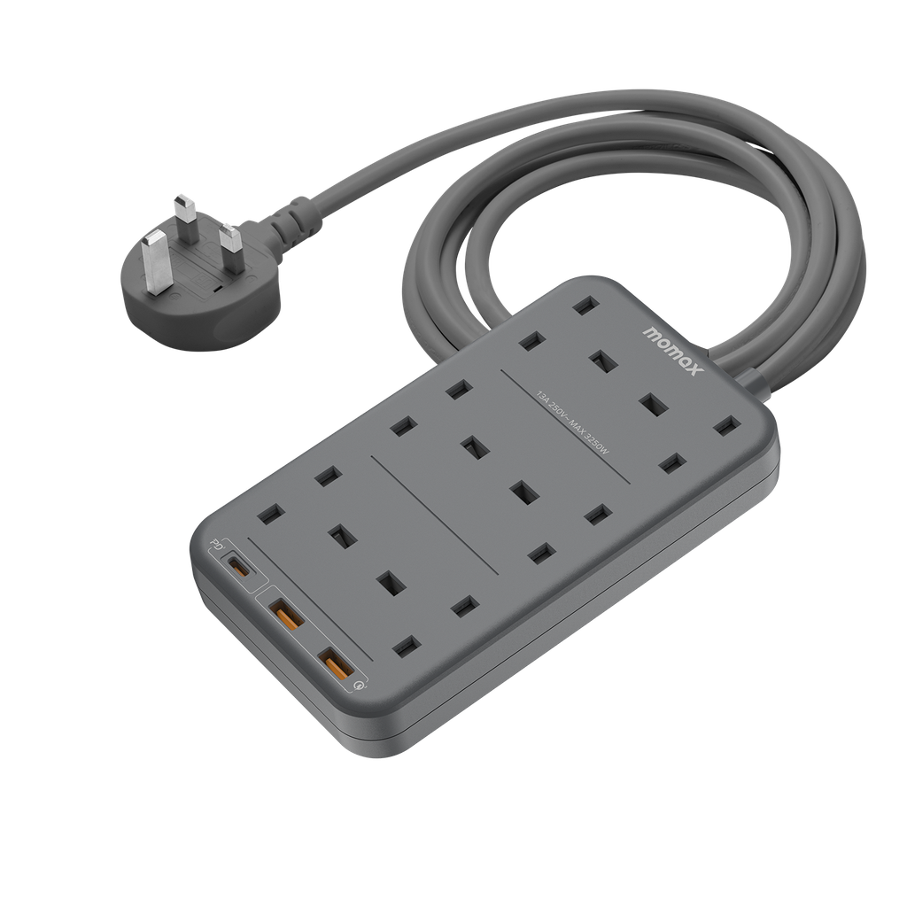 Momax Oneplug 6 Outlet Cube Extension Socket With USB - Space Grey