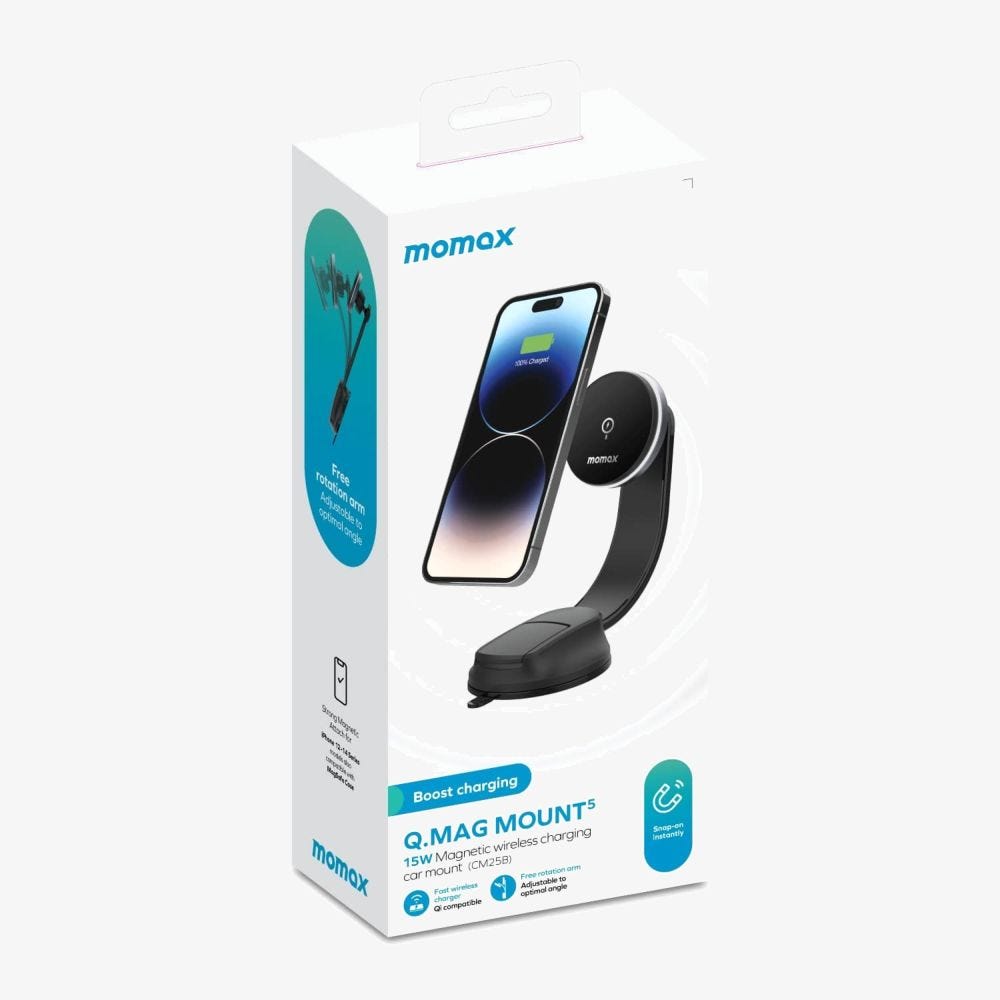MOMAX Q.MAG MOUNT 5 15W MAGNETIC WIRELESS CHARGING CAR MOUNT (SUCTION CUP MOUNT)