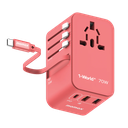 Momax 1-World 70W Gan 3 Port With Built-In Usb-C Cable Ac Travel Adaptor Red