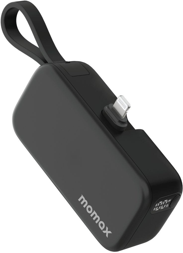 MOMAX 1-POWER MINI 5000mAh 3IN1 POWER BANK WITH LIGHTNING PLUG (Color: BLACK)