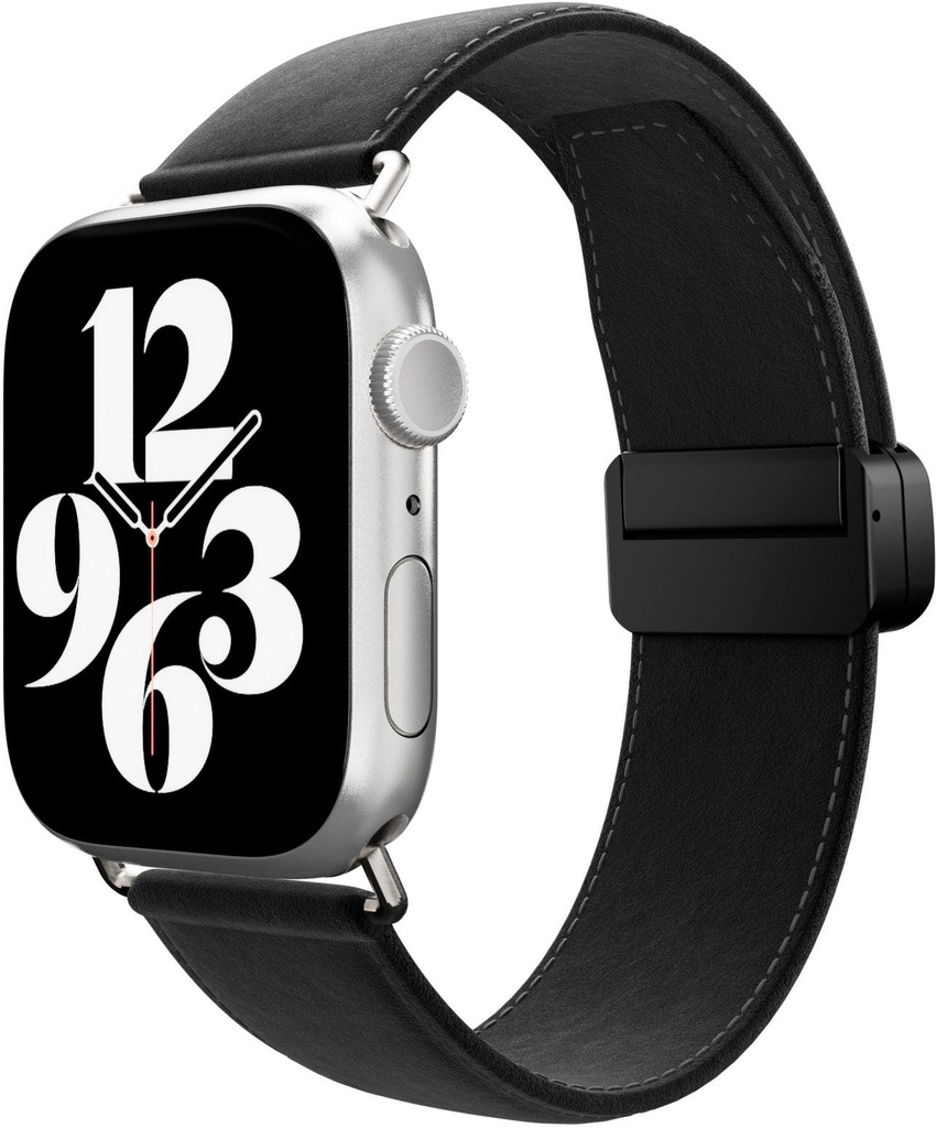 SwitchEasy Classic Genuine Leather Watch Band with Magnetic Lock for Apple Watch S 4-9 42/44/45/49mm - Black