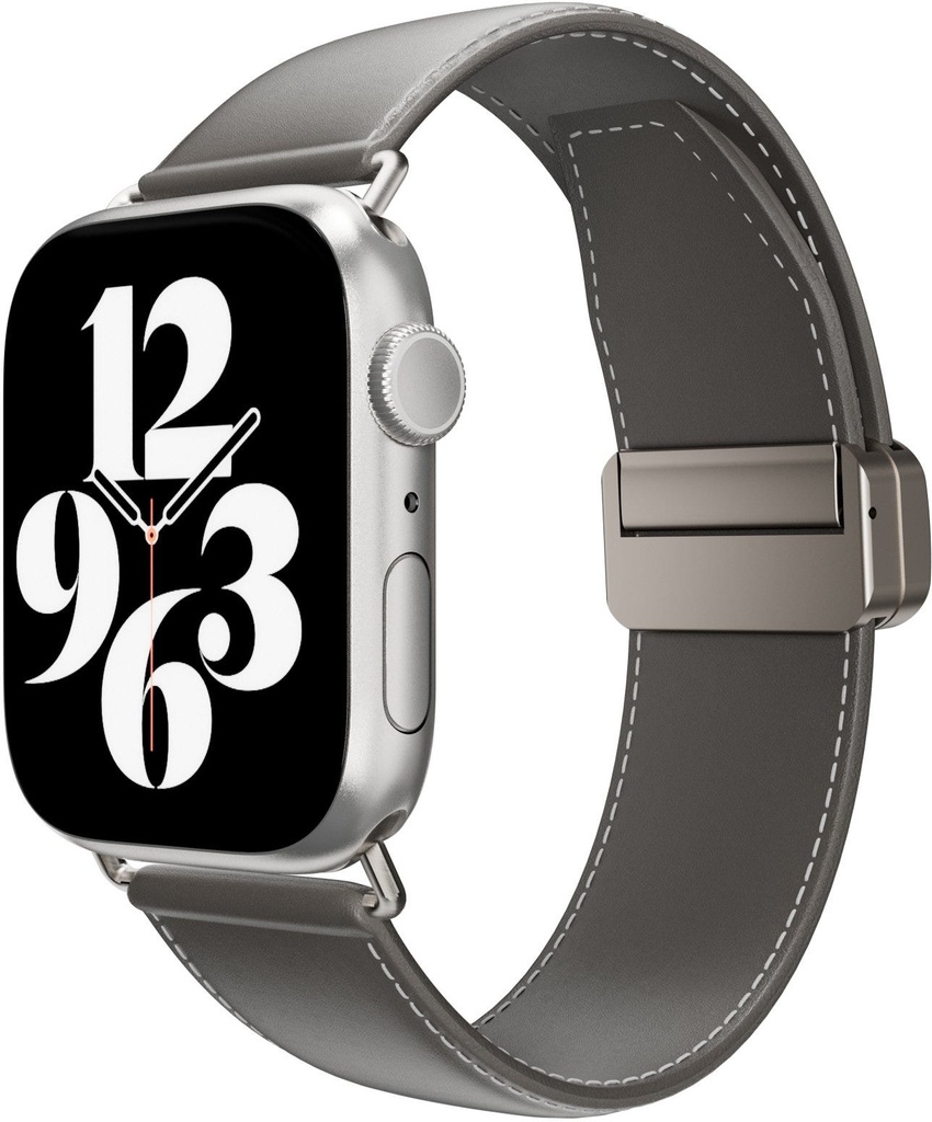 SwitchEasy Classic Genuine Leather Watch Band with Magnetic Lock for Apple Watch S 4-9 42/44/45/49mm - Grey