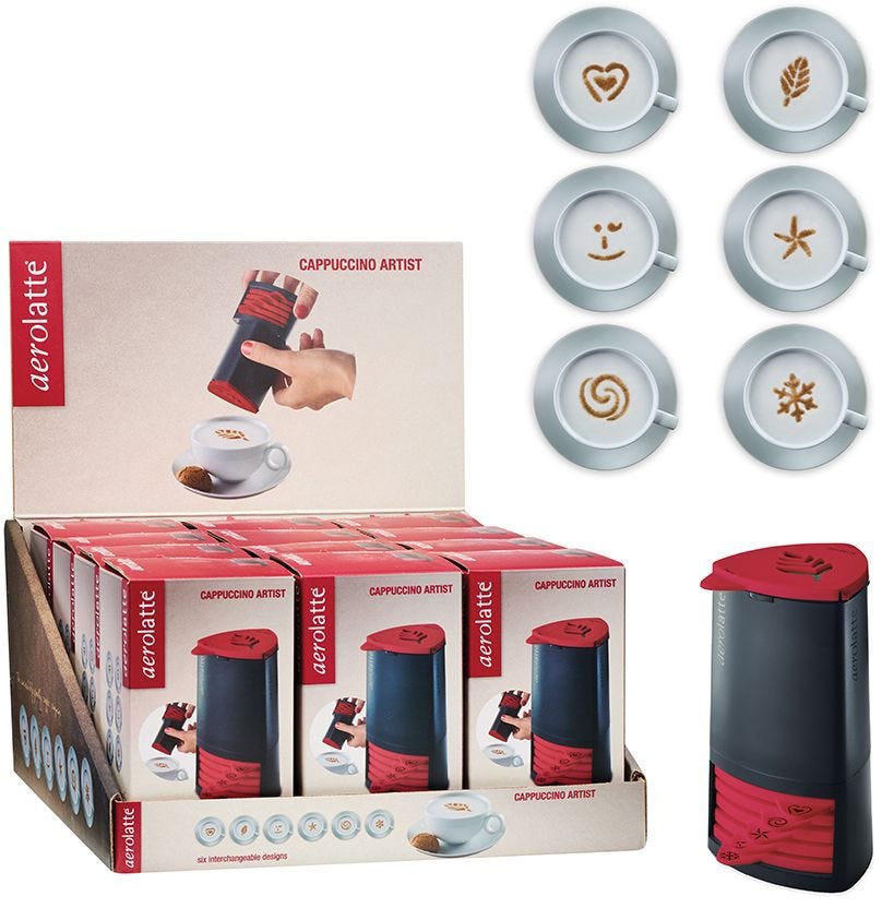 Set Of 6 Cappuccino Art Stencils In Tin Box
