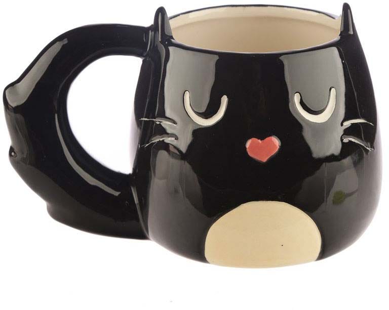 Feline Fine Black Cat Shaped Mug