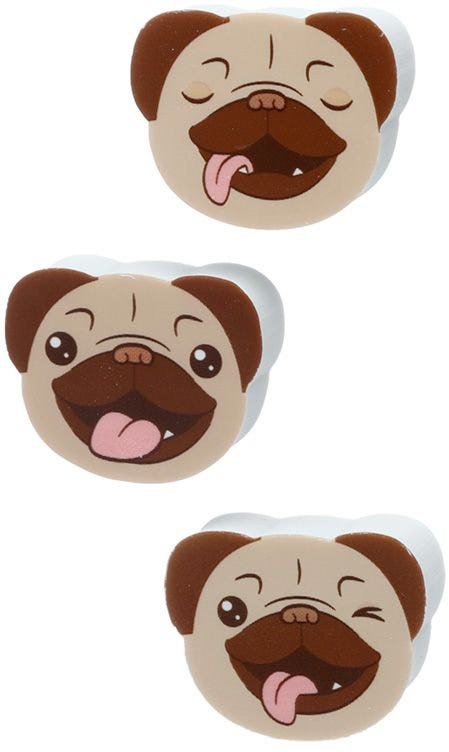 Mopps Pug 3 Piece Eraser Set