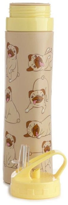 Mopps Pug Reusable Foldable Silicone Flip Straw Water Bottle 600Ml