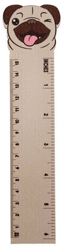 Mopps Pug Shaped Top Wooden Ruler (15Cm)