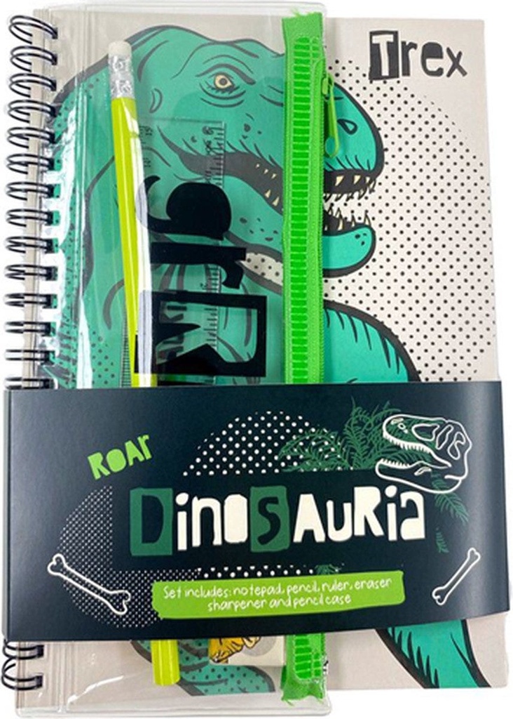 Dinosauria Ring Bound Notepad & Pencil Case 6 Piece Stationery Set
