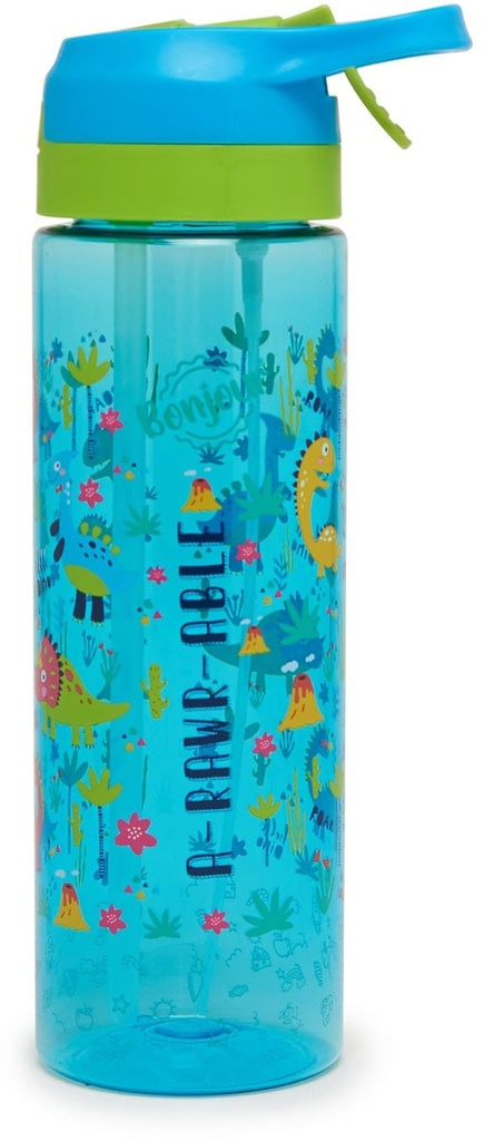 Water Bottle Mist n Sip 700ML, Bonjour Sip Box Kids Mini, with Flip Top Sipper - Green Dino
