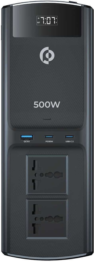 Powerology 500W Universal Multi-Port Car Inverter With Dual USB-C Output Black