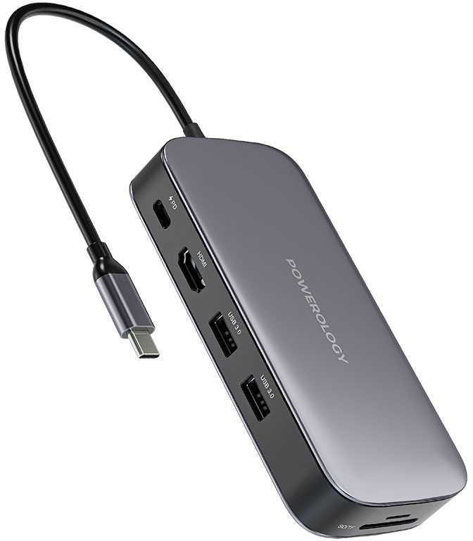 Powerology 256GB USB-C Hub & SSD Drive All-in-one Connectivity & Storage Gray